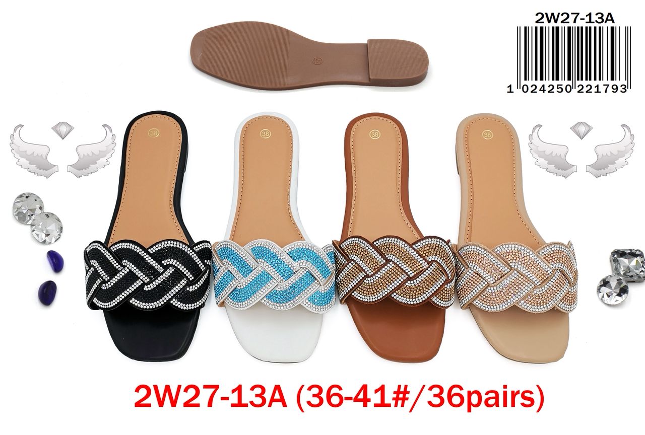 sandales plates tressées strass
